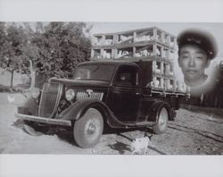 Kawaoka farm pickup truck loaded with chickens, Skillman Lane, Petaluma, California, 1935