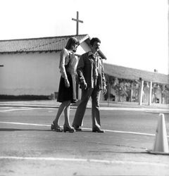 Mattei Brothers men's and women's fashions modeled outdoors near the Sonoma Mission