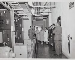 Officials receive tour of new Pacific Telephone and Telegraph Company building at 125 Liberty Street, Petaluma, California, 1951