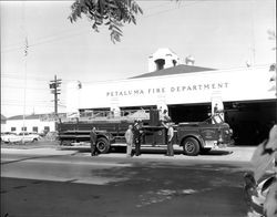 New 1956 American-La France aerial ladder truck, Petaluma, California, 1956