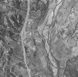 Aerial view of Asti between Dutcher Creek and River Roads at Theresa Drive, 1963