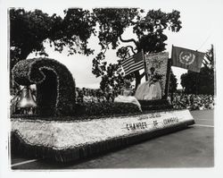 Chamber of Commerce float with Charlotte Townsend, Miss Sonoma County, Santa Rosa, California, 1961