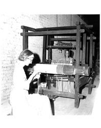 Joy Mannion weaving at Old Adobe Fiesta, Petaluma, California, 1965