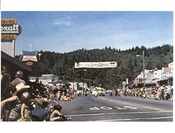 Stumptown Daze Parade down Main Street, Guerneville, California, 1967