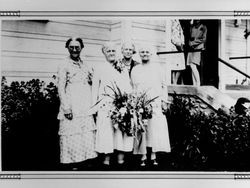 Four women in front of the Church of Christ, Geyserville