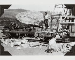 Construction of the jetty at the mouth of the Russian River at Jenner, California, about 1931