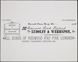 Letterhead of Ludolff & Wehrspon, Guerneville, California, 1889