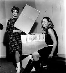 Glenna Cormier and Barbara Newmann with their art work, Santa Rosa, California, 1968