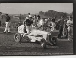 Midget automobile racing at Di Grazia Motordrome, Santa Rosa,California, 1939