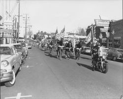 Christmastime parade in Petaluma, California on Keller Street, about 1960