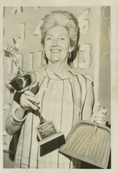 Helen Putnam with the California Anti-litter League State Competition Mayor's League trophy, Petaluma, California, 1967