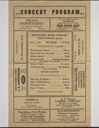 Flier for Municipal Band concert program, The Plaza, Healdsburg, California, September 6, 1941