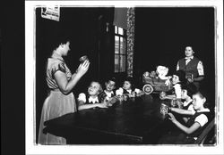 Blue Bird group with Camp Fire Girl peanuts, Petaluma, California, 1955