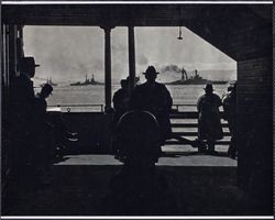 Ferry passenger silhouettes, San Francisco Bay, California, 1920s