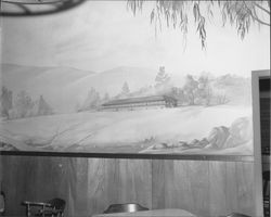 Mural of Petaluma, California's Old Adobe on the wall of the Boulevard Bowl in 1961