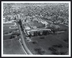 Aerial view of Santa Rosa High School area of Santa Rosa, California, with Bailey Field showing on the left, 1959