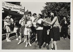 Girls share food at the Sonoma County Fair, Santa Rosa, California, about 1993