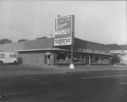 Exterior of the Petaluma Grocery Super Market, Petaluma, California, 1958