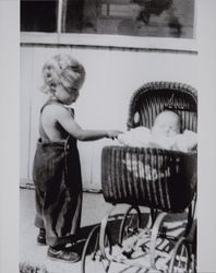 Nancy C. Evans and her sister Sally Lou Evans at the Volkerts residence, Petaluma, California, 1944