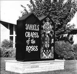 Sign in front of Daniels Chapel of the Roses, Santa Rosa, California, 1971