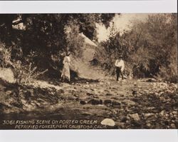 Unidentified people fishing on Porter Creek, Calistoga, California, about 1920