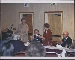 Winifred L. Swanson at her retirement party with Susan Simons, Santa Rosa, California, February 1994