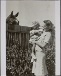 Joan Spolini and June Barber in the backyard of Spolini home, 200 Dana Street, Petaluma, California, April 10, 1939