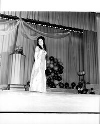 Victoria Ann Jason in the Miss Sonoma County Pageant evening gown competition, Santa Rosa, California, 1971