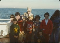 Helen Putnam and Two Rock School students on a boat cruise, San Francisco, California, 1980