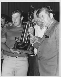 Bill Soberanes with wrist wrestling champion, Petaluma, California, 1970