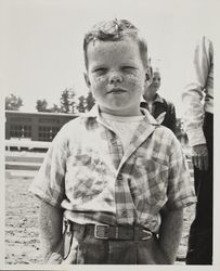 Cy Benry, freckled face contest winner on Farmers' Day at the Sonoma County Fair, Santa Rosa, California, 1957