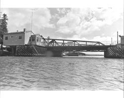 North side the D Street Bridge's east abutment and control building from the Petaluma River, Petaluma, California, about 1972