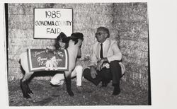 Amy Nunes and her 4H Grand Champion Suffolk lamb at the Sonoma County Fair, Santa Rosa, California, 1985