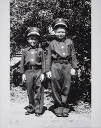 Thomas Herbert Ware and his best friend, Bobby Mennter pose in the Ware garden, Santa Rosa, California, about 1930