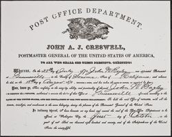 Certificate of appointment for Postmaster of Guerneville