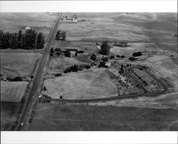 Aerial view of Petaluma Adobe, Petaluma, California, 1973