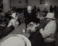 St. Anthony's Dining Room and guests and Fr. Boeddeker, 121 Golden Gate Avenue, San Francisco, California, February 1979