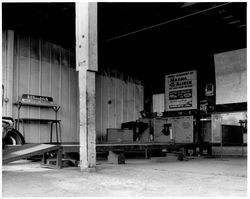 Wheel aligning equipment at Gardner & Green, Santa Rosa, California, about 1960