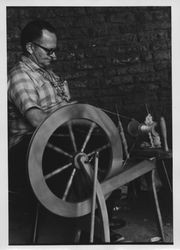 Spinning demonstration at an Old Adobe Fiesta, Petaluma, California, about 1962