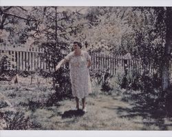 Edna Pearl aka Pearl Edna Russell Travis in the garden, Forestville, California, in the 1950s