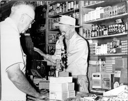 Obed E. Bosworth and Hugh Stockham in Bosworth and Son General Store, Geyserville, California, 1959