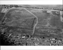 Aerial view of baseball field at Lucchesi Park and East Madison Street, Petaluma, California, 1973