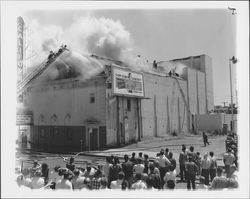 Extinguishing the fire at the California Theatre, Petaluma, California, 1957