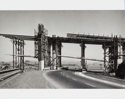 Highway overpass under construction in Petaluma, California, about 1954