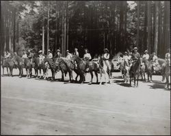 Redwood Rangers and others at staging area for ride to Cazanoma Lodge, River Road, Guerneville, California, 1947