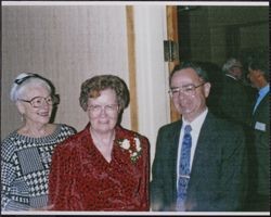 Winifred L. Swanson at her retirement party flanked by Helen and David Sabsay, Santa Rosa, California, February 1994