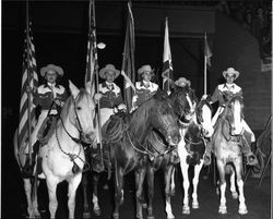 California Centaurs mounted junior drill team Color Guard at the Grand National Junior Livestock Show in San Francisco, California, March 30, 1947