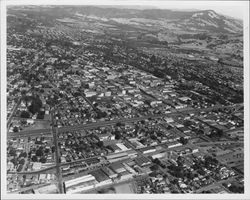Aerial view of Santa Rosa, California from railroad tracks and Ninth Street looking southeast, 1955