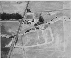 Aerial view of the Petaluma Adobe, Petaluma, California, 1962