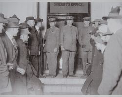 Crowd gathered at the Somoma County Sheriff Office after the murder of Sheriff James Petray, Santa Rosa, California, December 5, 1920